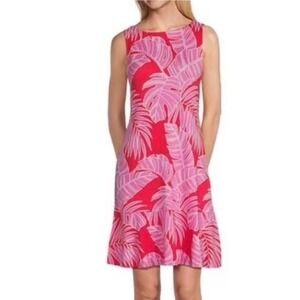 Tommy Bahama Darcy Peninsula Palms Dress XS Pink Red Tropical Sleeveless